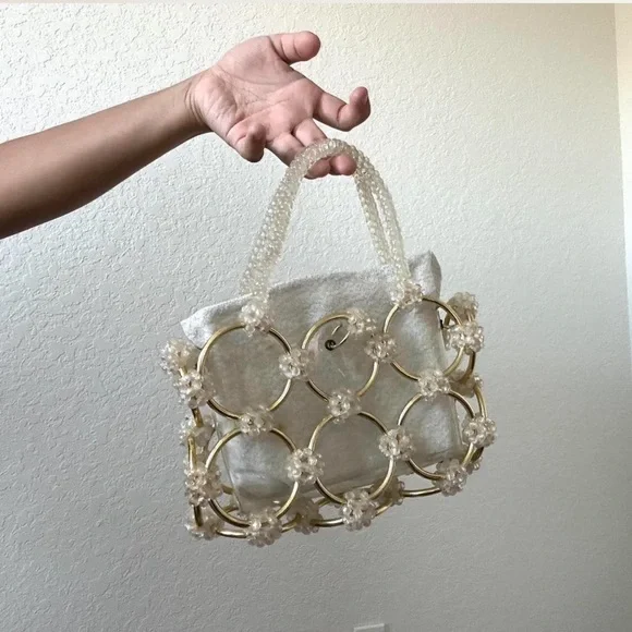 Vintage 1960s Faux Pearl-Encrusted Mod Clear - Picture 2 of 6